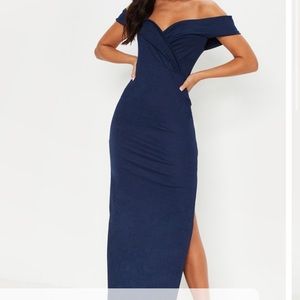 Blue Slit off shoulder gown